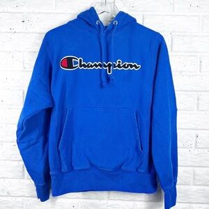 CHAMPION VINTAGE Reverse Weave Royal Blue Hoodie Sweatshirt Small